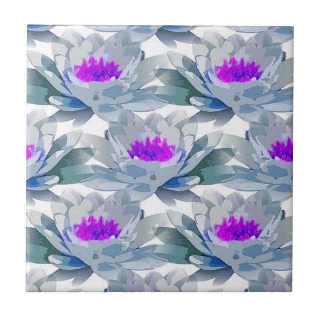 Azulejo Patrón de flores grises y púrpuras (Frente)