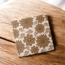 Azulejo Patrón de flores marrones retro vintage de mediado