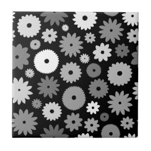 Azulejo Patrón de flores monocromas