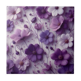 Azulejo Patrón de flores moradas en fondo blanco