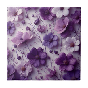 Azulejo Patrón de flores moradas en fondo blanco