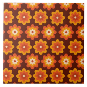 Azulejo Patrón de flores naranja boho hippie retro groovy