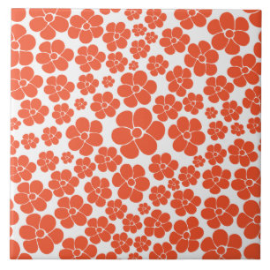 Azulejo Patrón de flores - Naranja y blanco