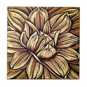 Azulejo Patrón de flores peones gigantes en marrón y beige