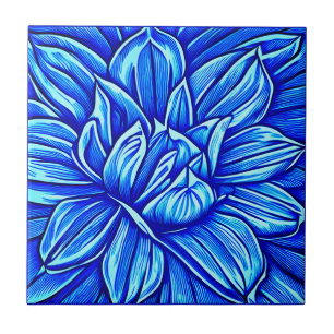 Azulejo Patrón de flores peony gigantes en azul índigo