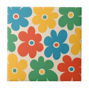 Azulejo Patrón de flores retro coloridas