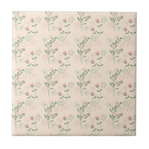 Azulejo Patrón de flores retro Y2K años 70 rosa verde