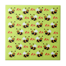 Azulejo Patrón de flores rojas de abejas