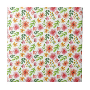 Azulejo Patrón de flores rosadas acuarela