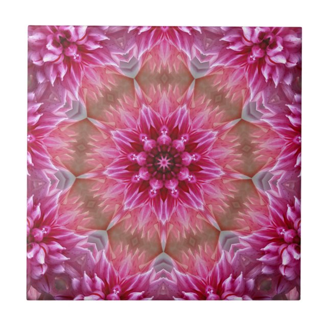 Azulejo Patrón de flores rosadas de Mandala geométrica-675 (Frente)