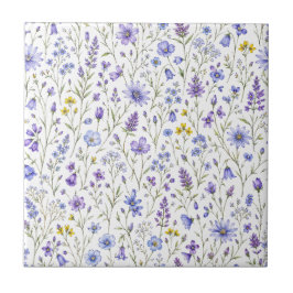 Azulejo Patrón de flores silvestres acuarela amarillo púrp