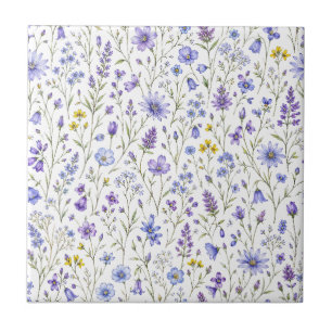 Azulejo Patrón de flores silvestres acuarela amarillo púrp