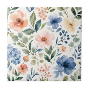 Azulejo Patrón de flores silvestres acuarela botánico mode