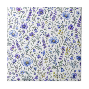 Azulejo Patrón de flores silvestres acuarela púrpura azul