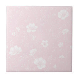 Azulejo Patrón de flores silvestres blancas y rosa suave a