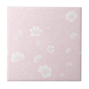 Azulejo Patrón de flores silvestres blancas y rosa suave a