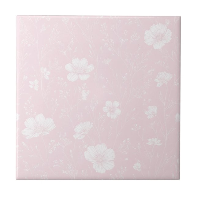Azulejo Patrón de flores silvestres blancas y rosa suave a (Frente)
