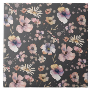 Azulejo Patrón de flores silvestres de acuarela boho malhu