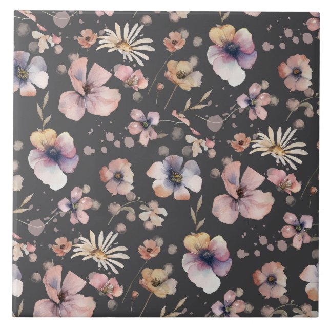 Azulejo Patrón de flores silvestres de acuarela boho malhu (Frente)
