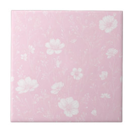 Azulejo Patrón de flores silvestres rosadas y blancas disc