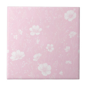 Azulejo Patrón de flores silvestres rosadas y blancas disc