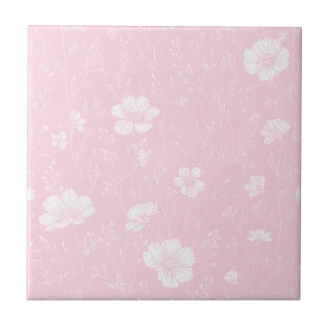 Azulejo Patrón de flores silvestres rosadas y blancas disc (Frente)