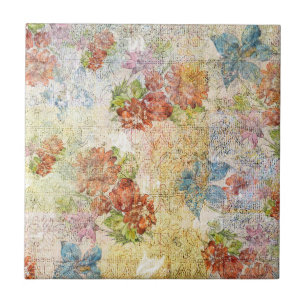 Azulejo Patrón de flores vintage desgastado