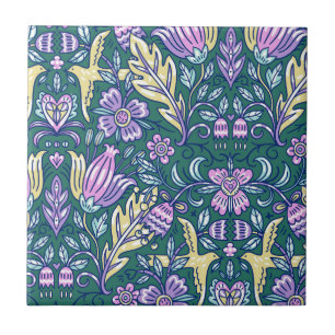Azulejo Patrón de flores y pájaros de estilo antiguo