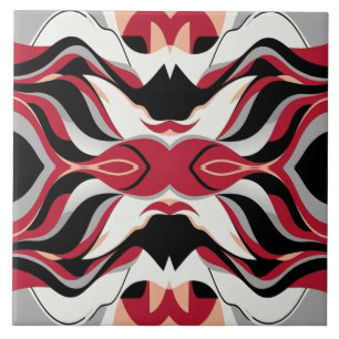 Azulejo Patrón de flujo abstracto simétrico rojo y negro