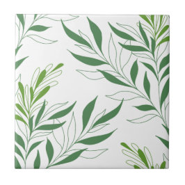 Azulejo Patrón De Foliage De Verdor Elegante Verde Y Blanc