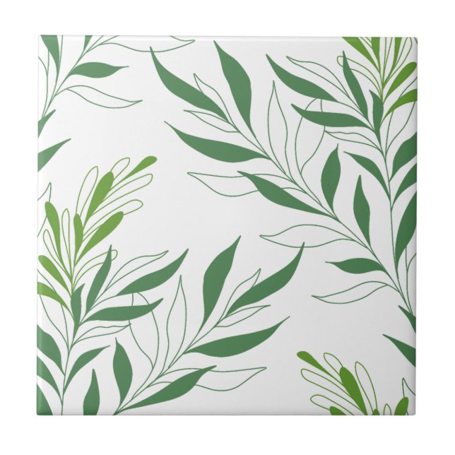 Azulejo Patrón De Foliage De Verdor Elegante Verde Y Blanc (Frente)
