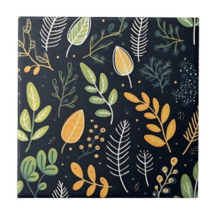Azulejo Patrón de follaje verde y amarillo elegante