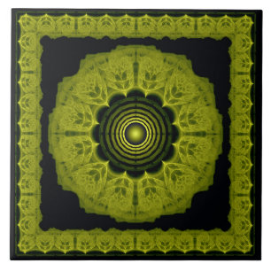 Azulejo Patrón de fractal naranja brillante enmarcado