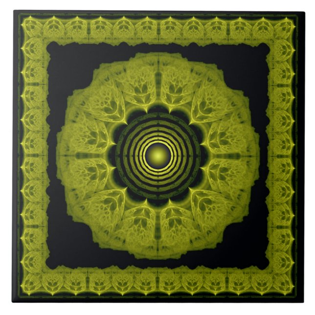 Azulejo Patrón de fractal naranja brillante enmarcado (Frente)