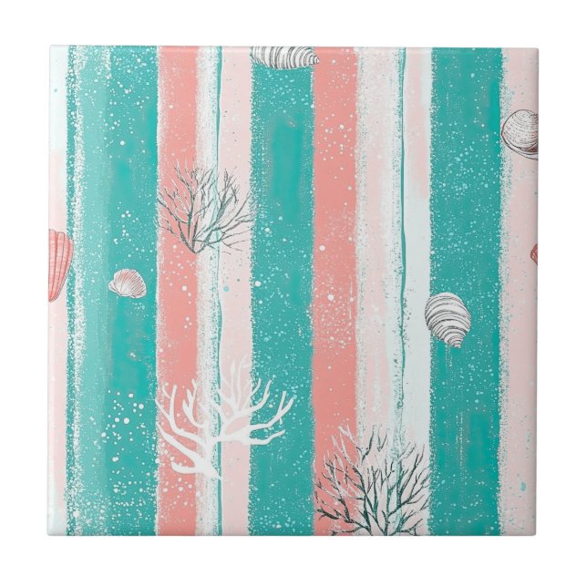 Azulejo Patrón de franja coral náutico (Frente)