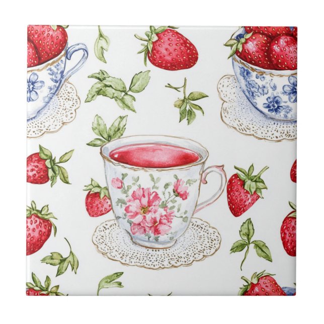 Azulejo Patrón de Fresa Cottagecore  (Frente)