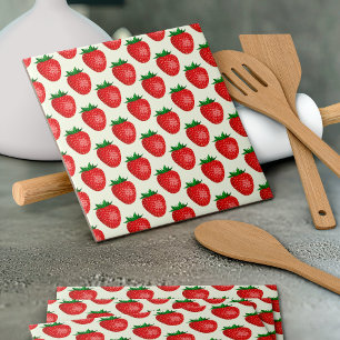 Azulejo Patrón de fresa, fresas rojas, frutas, hojas