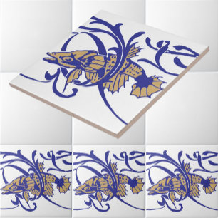 Azulejo Patrón de friso Art Nouveau 1905 de peces y algas