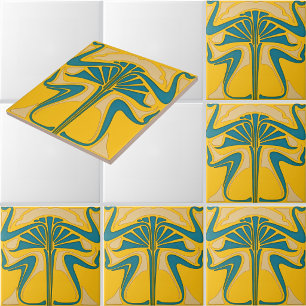 Azulejo Patrón de friso de adorno floral art nouveau retro