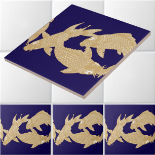 Azulejo Patrón de friso de carpas doradas japonesas Koi