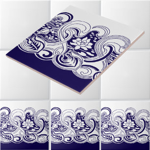 Azulejo Patrón de friso de estanque de lirios Art Nouveau