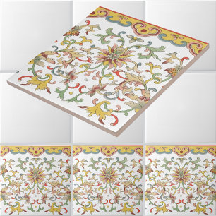Azulejo Patrón de friso de follaje floral chino vintage