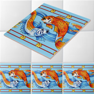 Azulejo Patrón de friso de pez Koi Art Nouveau Retro
