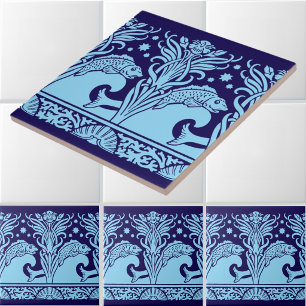 Azulejo Patrón de friso de plantilla de peces y flores Art