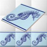 Azulejo Patrón de frisos de caballitos de mar de Ocean Bea<br><div class="desc">Este es un arte de playa en azul marino profundo de un caballito de mar. Puede personalizar del color de fondo.</div>
