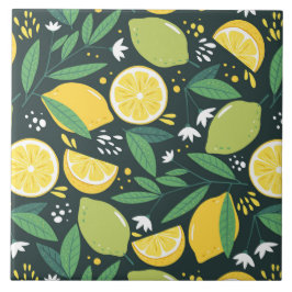 Azulejo Patrón de fruta de limón y extremidades en verde y