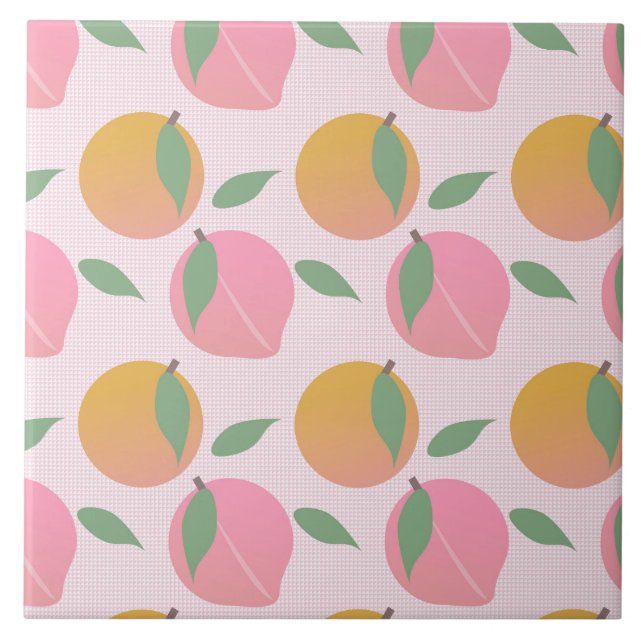 Azulejo Patrón de Fruta de Naranja Melocotón Rosa (Frente)