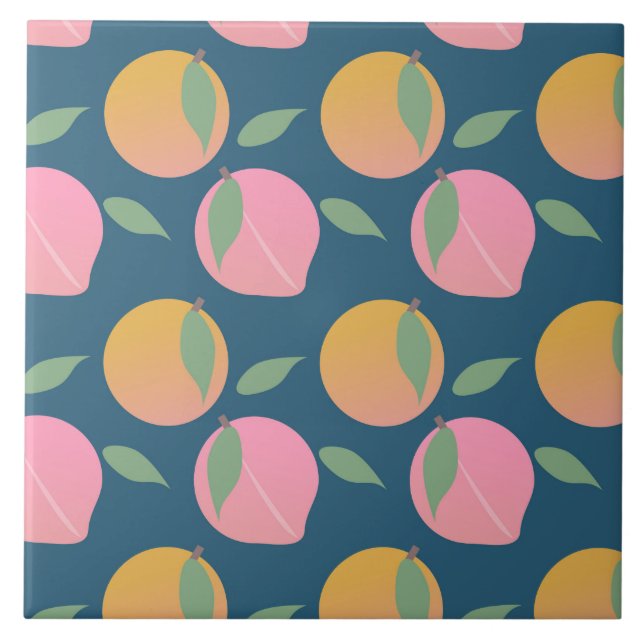 Azulejo Patrón de Fruta de Naranja Melocotón Rosa (Frente)