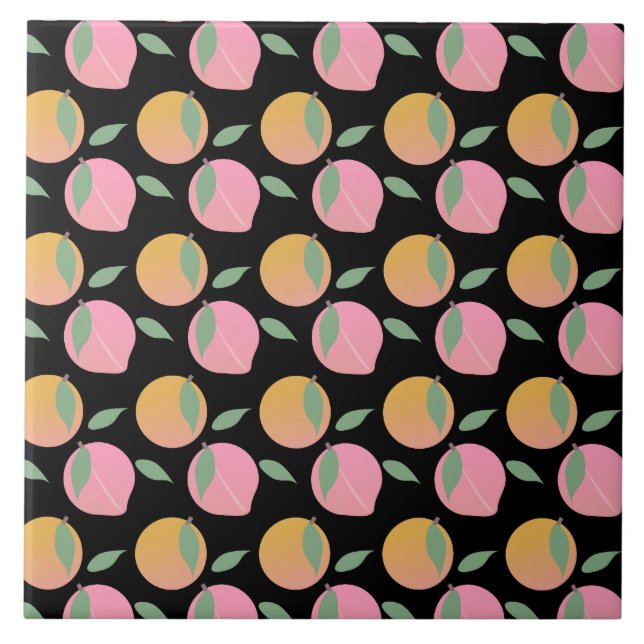 Azulejo Patrón de Fruta de Naranja Melocotón Rosa (Frente)