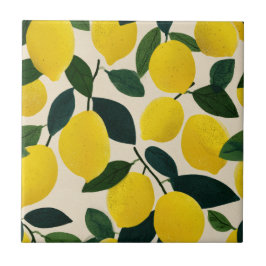 Azulejo Patrón de Frutas Cítricas Limones Amarillos Medite